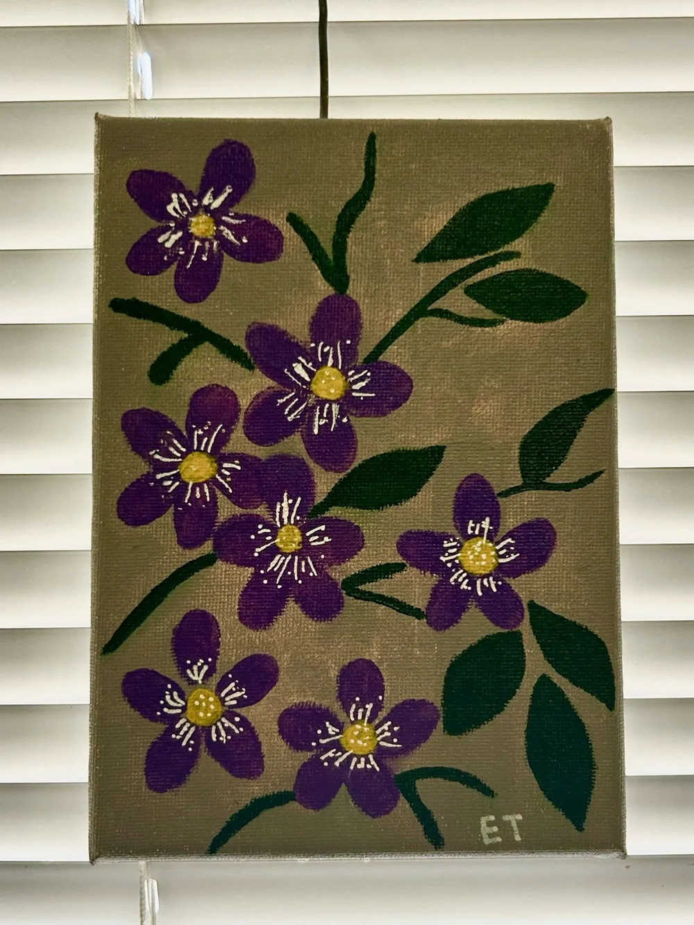 Hand-Painted Purple Floral Canvas Wall Art - ET